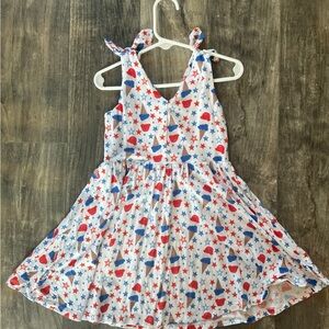 Macaron + Me bamboo Girls White Red & Blue Star Print Tie-Shoulder Dress
